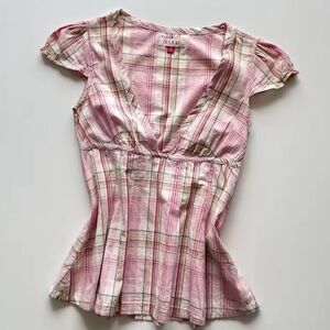Diane Von Furstenberg Pink Plaid V-Neck Blouse